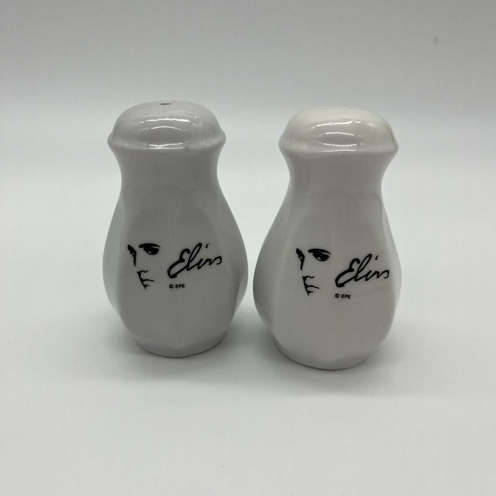 Vintage ELVIS Presley Salt & Pepper Shakers White Ceramic With Face